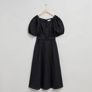 &other stories Linen Puff Sleeve Midi Dress